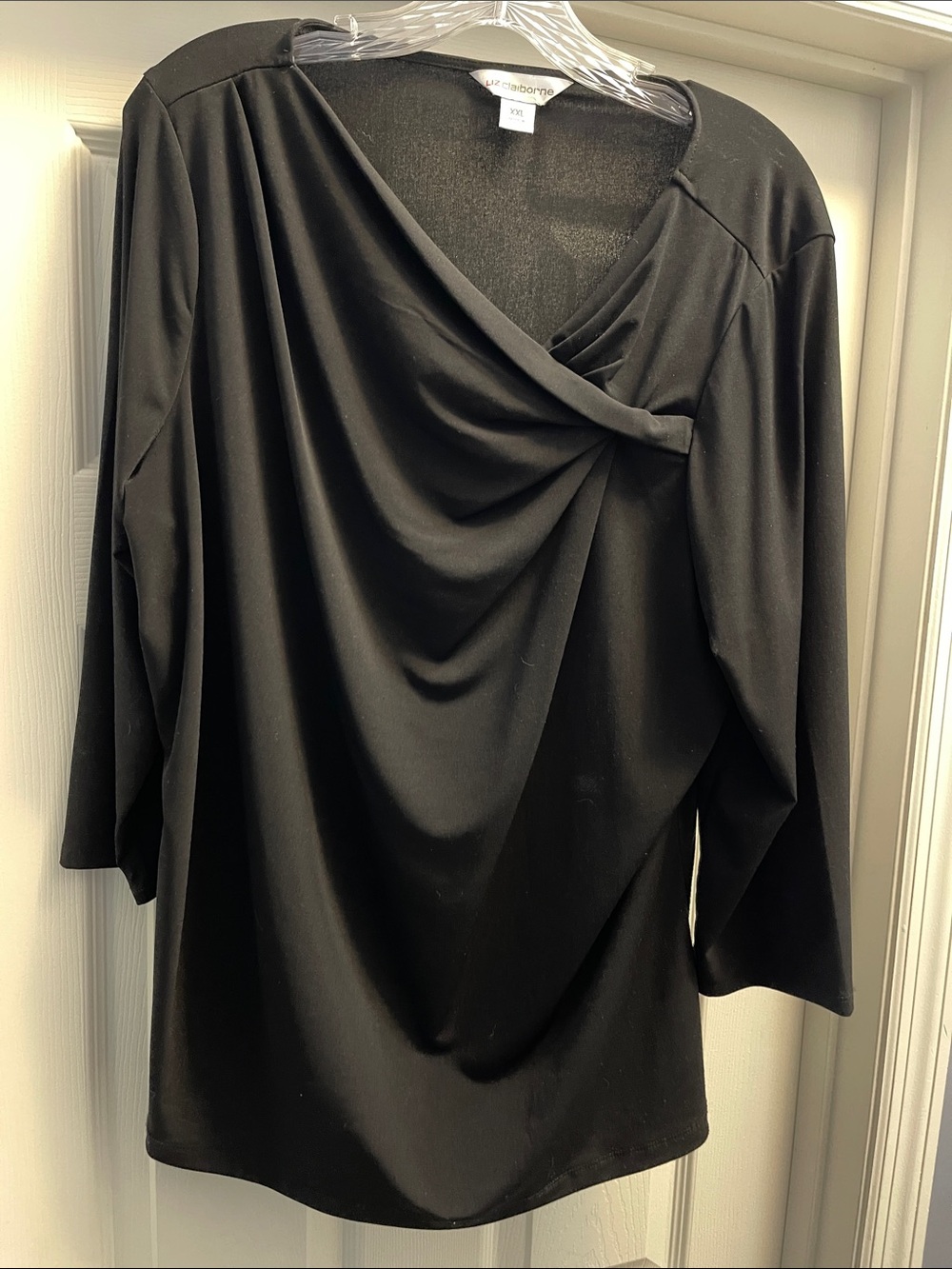 Liz Claiborne Black Draped Faux-Wrap V-Neck Blouse